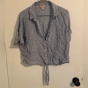 Blue and white striped button down shirt with tie
